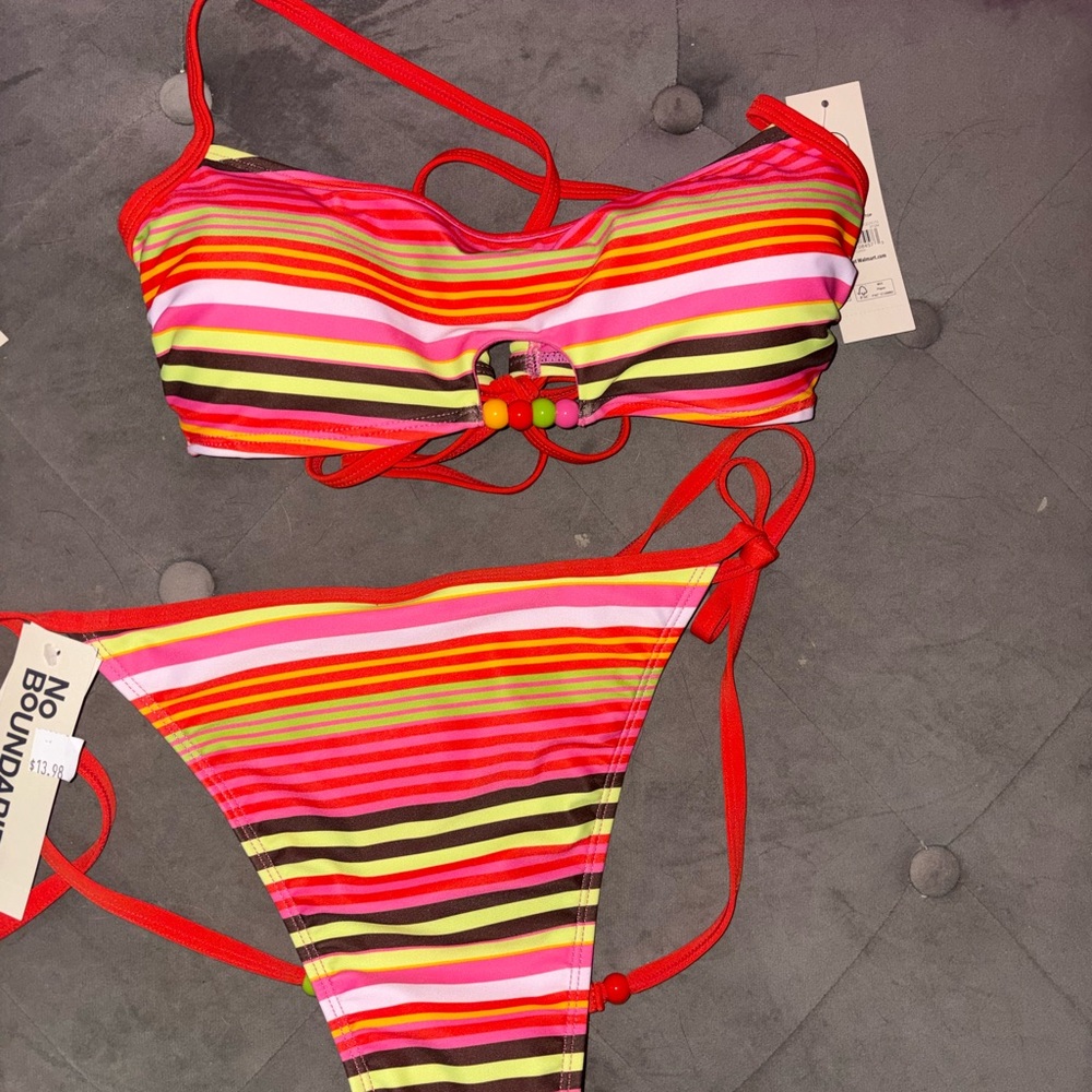 No Boundaries Multicolor Striped Bikini